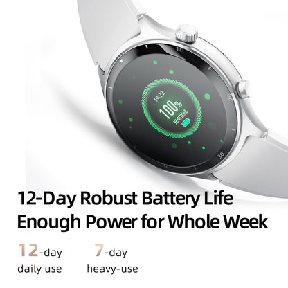 QCY Active GT smartwatch displaying battery status, highlighting 12 days of battery life.