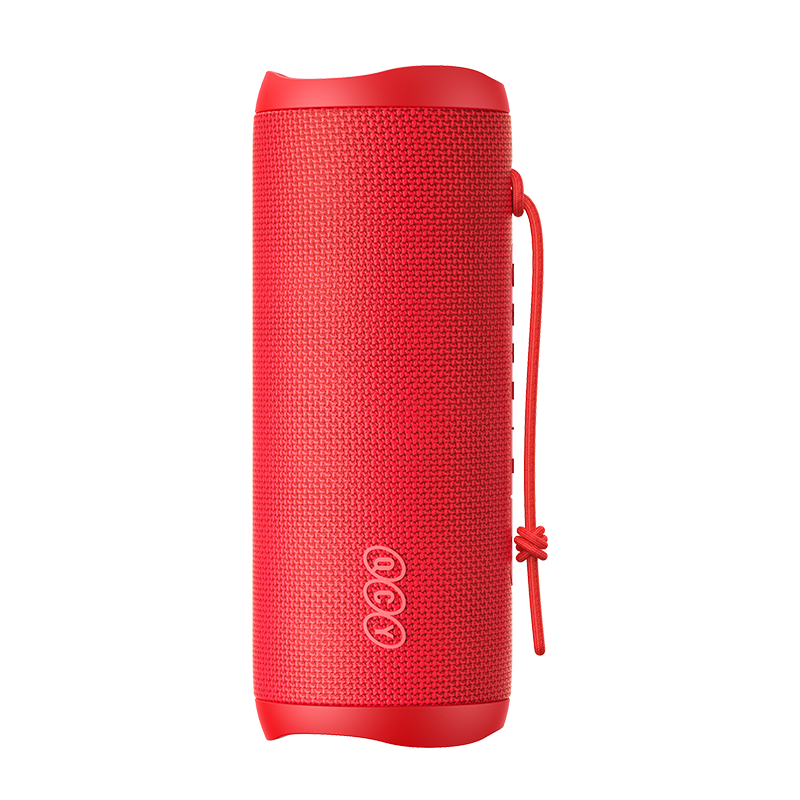 Red QCY SP7 speaker displayed from the side with a vibrant color.