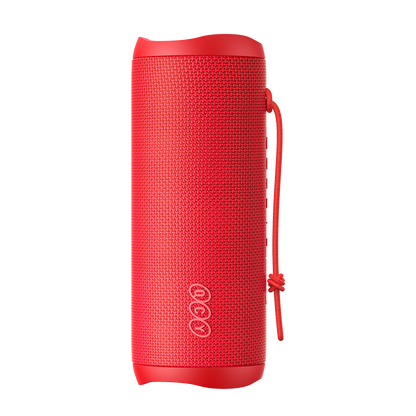 Red QCY SP7 speaker displayed from the side with a vibrant color.